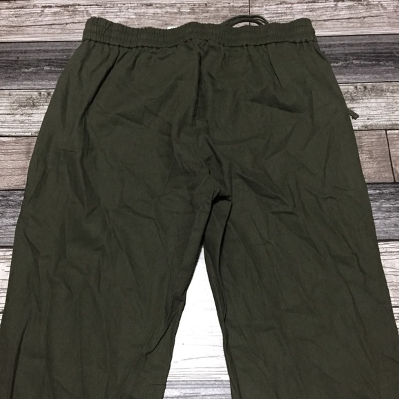 J Crew Linen Cotton Drawstring Pants Women’s 6 Olive Green Cuffed Pockets - Picture 10 of 11